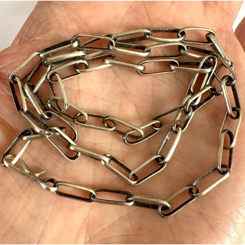 Navajo Paperclip Link Chain‎ Necklace 16in Handmade 7.8g Sterling 4mm Antiqued